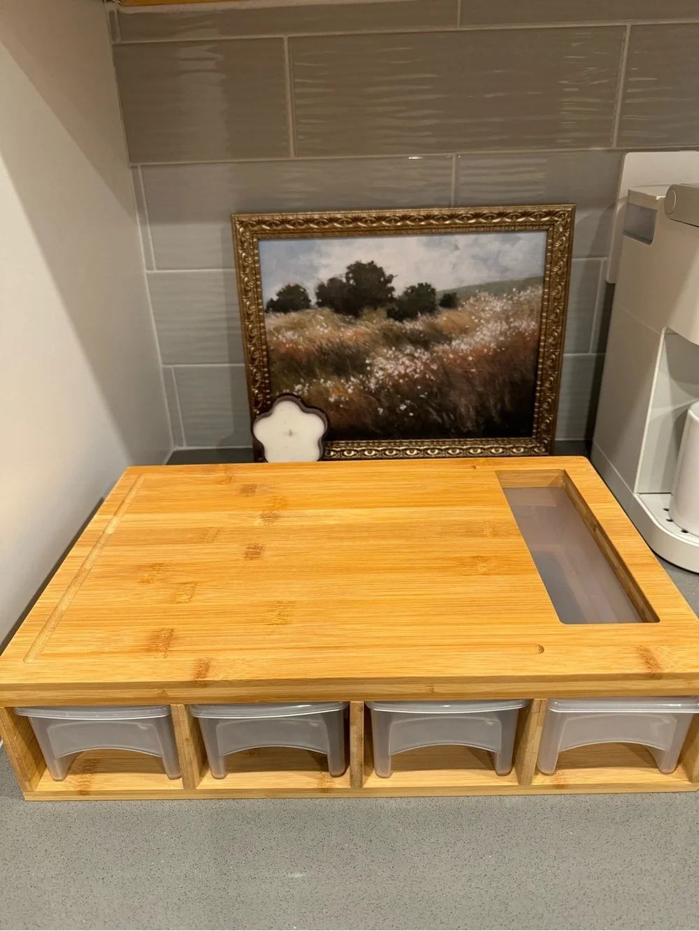 Bamboo Cutting Board with Pull-Out Drawers - Natural (NWOT)